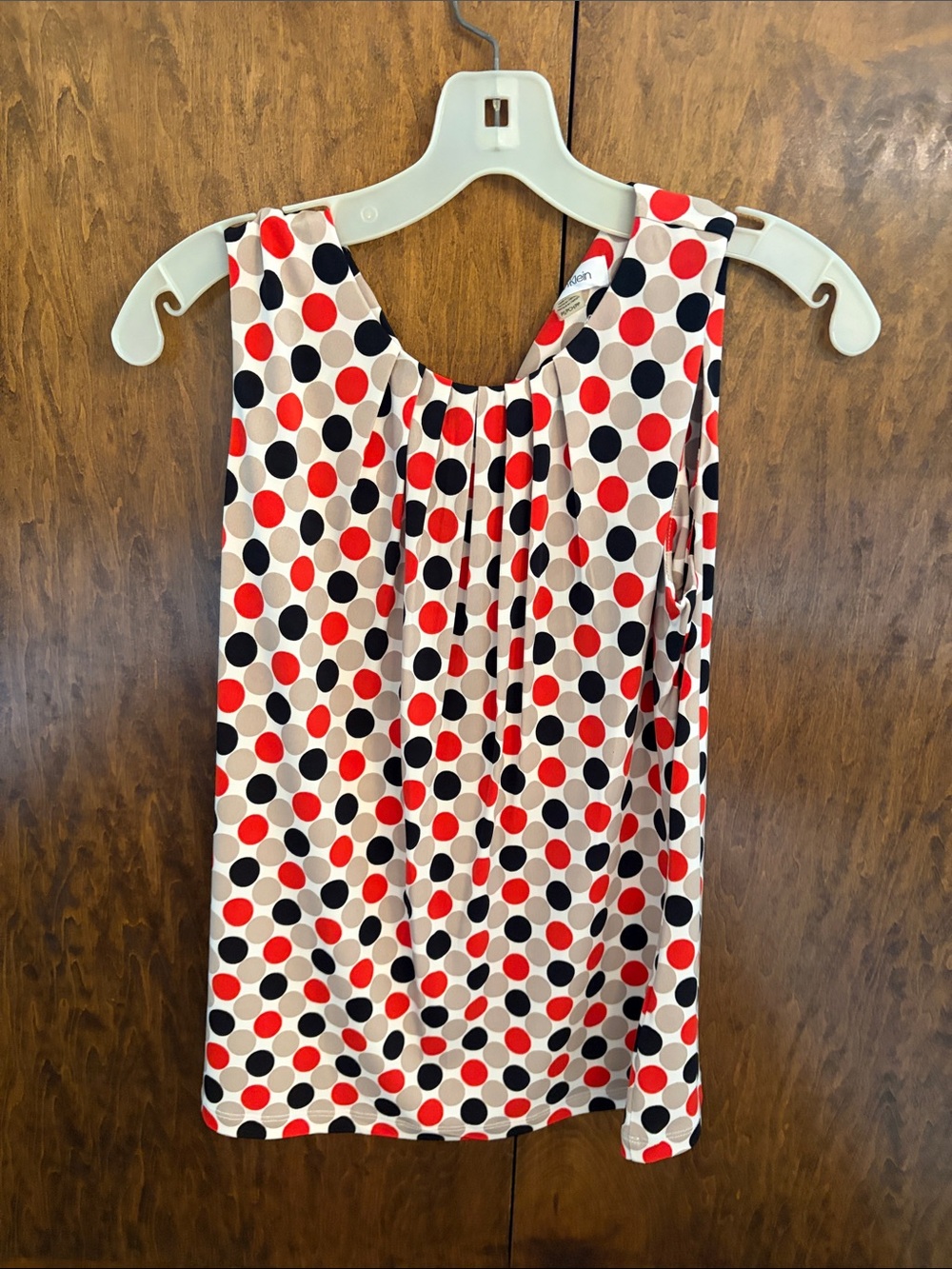 Calvin Klein Polka Dot Sleeveless Blouse in Red, Black, Cream